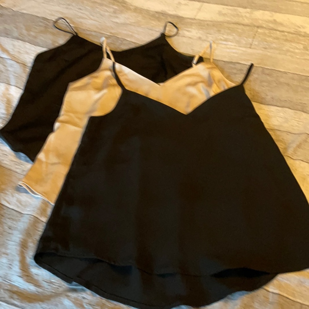 Set of 3 silk camisoles. Matte black, silky tan and silky black